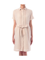 リボン付きピンタックシャツワンピース