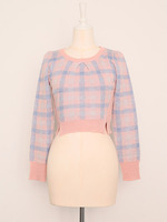 ヘアリーチェックニットトップ