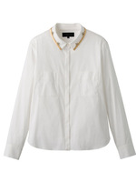 [L]ビジュー衿デザインソフトシャツ