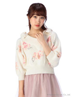 【LIZLISA】花アンゴラVネックオフショルトップス