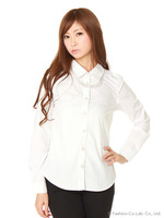 シャツBL長袖ビジューネックレス付