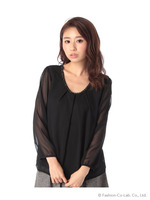 ラメモールテープつきシフォンブラウス