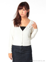 ショート丈Vネックフラワービジュカーデ