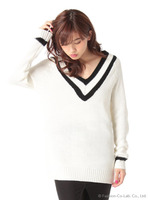 Vネック配色チュニック