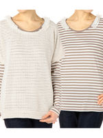 半袖ニットプルオーバー×フリル付きカットソー