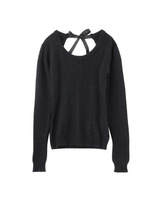 編み地切り替えリボン使いバックシャンニット