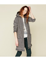 フーデッド比翼ロングニットカーディガン