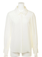 レース切替えパールボタンブラウス