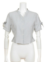 袖リボンストライプブラウス