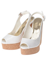 エナメルコルクオープントゥーパンプス