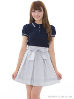 ストライプリボン付きデニムスカート