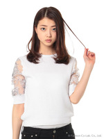 プリントシアースリーブニットトップス