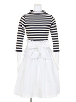 ボーダーハイネック×リボンギャザーSKSET