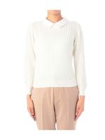 襟つきリブ編みニットプルオーバー