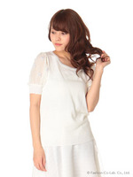 12G袖シフォン花付パフプルオーバー/ムラサキ