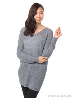 Vネックニットチュニック/ブラック