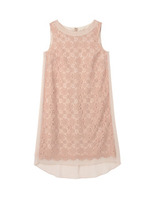 [L]フラワーレース×シフォンノースリワンピース/ピンク系(072)