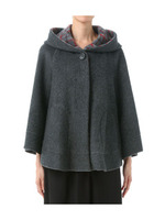 [L]リバーチェックシャギーポンチョ/ベージュ系(053)