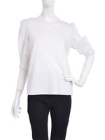 【CHIC】エスニックレーススリーブTOPS/ホワイト