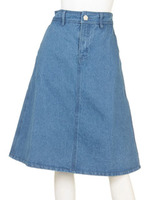 【F&A】ローズ釦デニムAラインスカート/INDIGO