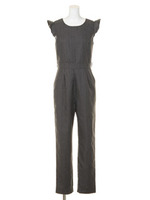 【FEMININE】ストライプフリルコンビネゾン/グレー