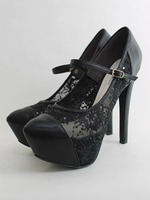 【R&E】レザー×レースワンストラップハイヒールパンプス/ホワイト