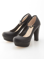 【R&E】太ヒールアンクルストラップパンプス/ホワイト