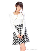 【Tralala】ボウタイ付ドッキングワンピース/ブルー