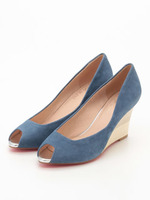 【V−SEVEN】358038・オープントゥウエッジパンプス/ベージュスエード