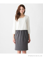 【WEB限定】シフォンXボーダーブラウジングワンピース/ベージュ