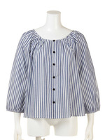 【mystic】ストライプバルーン袖ブラウス/ブル-