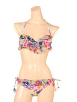 【nuckle market second story】フラワープリントフリル付ワイヤービキニ/ホワイト