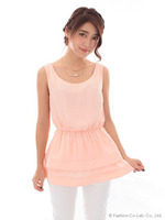 【ダレノガレ明美さんTV着用】バックシースルーティアードブラウス/ピンク