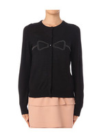 ウール混リボンカーディガンニット/ブラック(019)