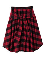 ウエスト巻きデザインチェックスカート/ブルー系(292)