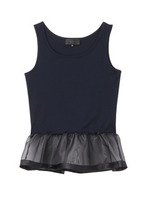 オーガンジーフリル切り替えノースリーブ/ネイビー系(093)