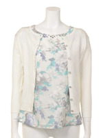 オパールプリントブラウス付アンサンブル/ホワイト