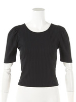 カットリブパフ袖トップス/ブラック