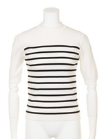 キラキラボタンボトルネックボーダープルオーバー/ホワイト