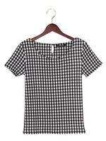 ギンガムスカラップ／TOPS半袖/オフホワイト/クロ