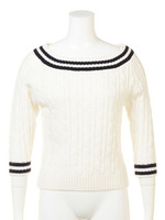 ケーブルオフショルライン入りニット/ホワイト