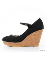 コルクウェッジワンストラップパンプス/BLACK