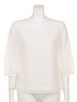 シアーチェックスリーブブラウス/サックス