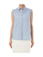 シャンブレー折り返しスリーブシャツ/ブルー系(091)