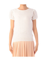 スクエアレース袖ニットプルオーバー/ホワイト(003)