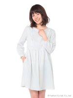 ストライプジョーゼットワンピース/Navy