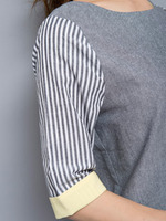 ストライプスリーブワンピ/ブラック