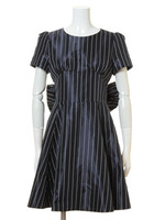 ストライプメモリーリボンワンピース/NVYxWHT