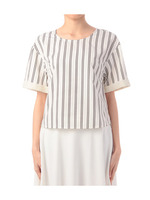 ストライプ切り替えクルーネックブラウス/ブラック(319)