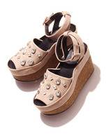 ストラップウェッジストーンサンダル/BEG